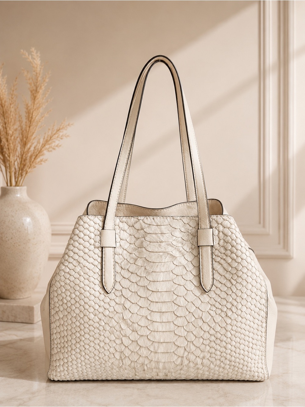 Botkier Ivory Leather Tote Bag Large Shoulder Handbag Designer Carryall Purse